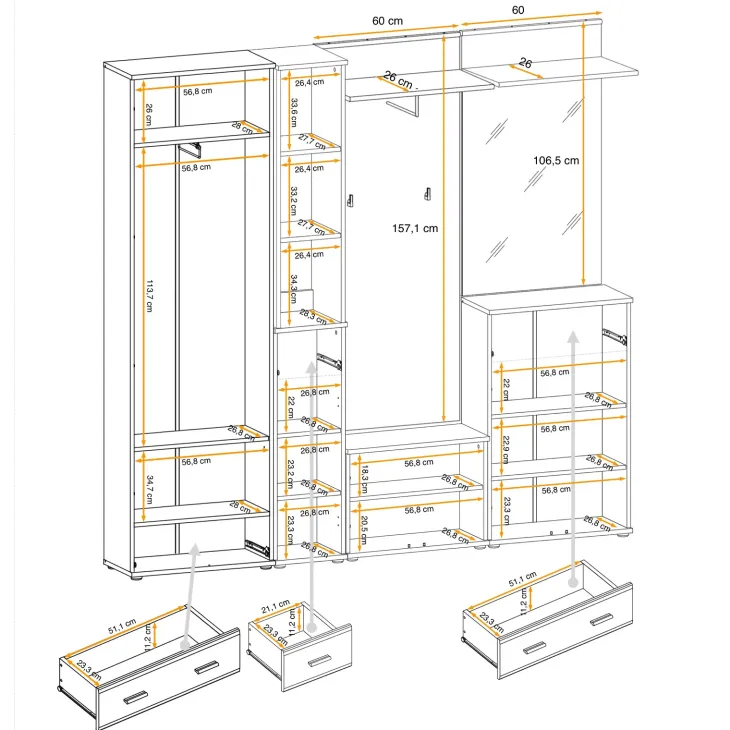 Mobile ingresso 210x203h cm con specchio e appendiabiti rovere sonoma California 4 Gihome®