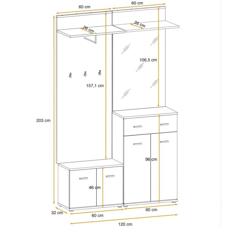 Mobile ingresso 120x203h cm con specchio e appendiabiti rovere sonoma California 2 Gihome®