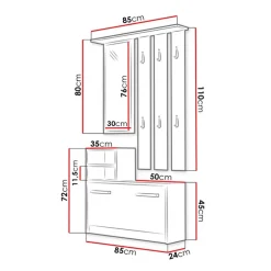 Mobile ingresso 85x180h cm con specchio scarpiera rovere Bergen