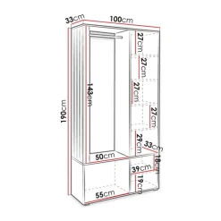 Mobile ingresso 100x190h cm con specchio rovere Umea
