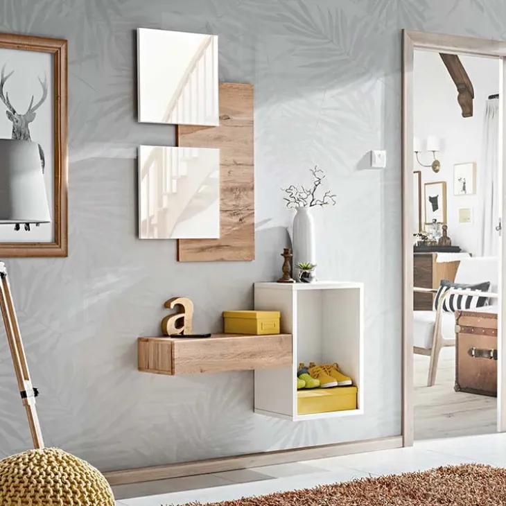 Mobile ingresso 100x170h cm con specchio rovere bianco Dante 1 Gihome®
