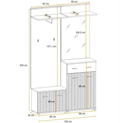 Mobile ingresso 120x203h cm con specchio e appendiabiti rovere rustico antracite stampa a righe California 2 Gihome®