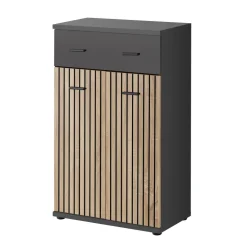 Mobile ingresso 120x203h cm con specchio e appendiabiti rovere rustico antracite stampa a righe California 2 Gihome®