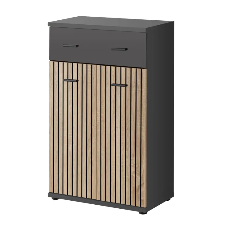 Mobile ingresso 120x203h cm con specchio e appendiabiti rovere rustico antracite stampa a righe California 2 Gihome®