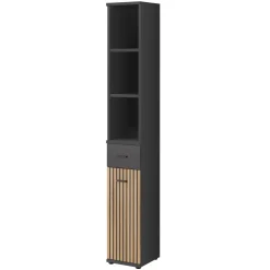 Mobile ingresso 210x203h cm con specchio e appendiabiti rovere rustico antracite stampa a righe California 4 Gihome®