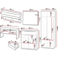 Mobile ingresso 300x200h cm con specchio appendiabiti armadio bianco Accent