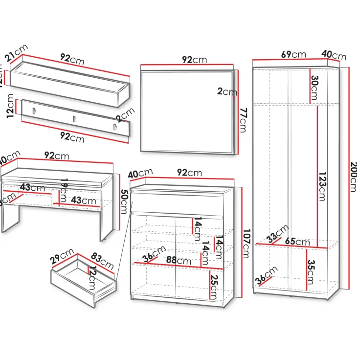 Mobile ingresso 300x200h cm con specchio appendiabiti armadio bianco Accent
