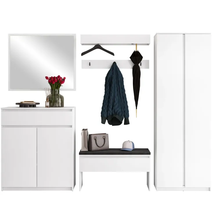 Mobile ingresso 300x200h cm con specchio appendiabiti armadio bianco Accent