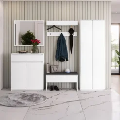 Mobile ingresso 300x200h cm con specchio appendiabiti armadio bianco Accent