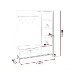 Mobile ingresso 135x180h cm con specchio design cannettato beige cashmere Strike