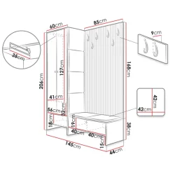 Mobile ingresso 145x168h cm rovere rustico grigio Welly 4