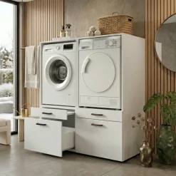 Mobile lavatrice e asciugatrice 134x144h cm con cassettoni bianco Water