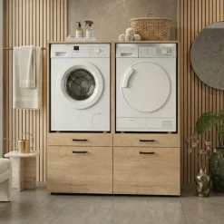 Mobile lavatrice e asciugatrice 134x144h cm con cassettoni rovere Water