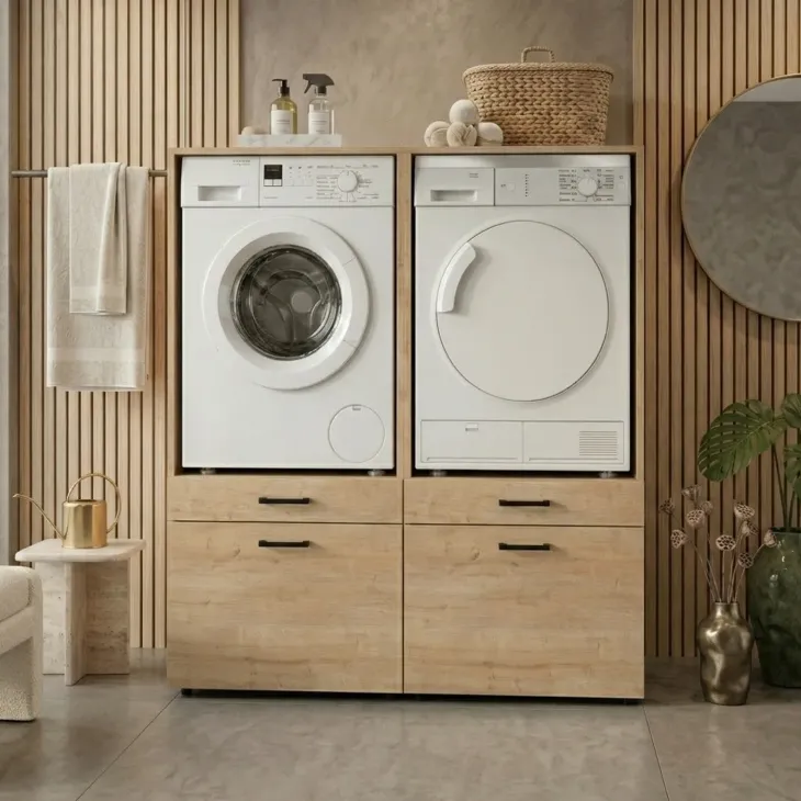 Mobile lavatrice e asciugatrice 134x144h cm con cassettoni rovere Water