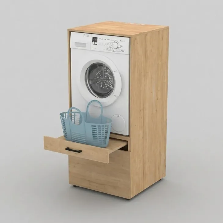 Mobile lavatrice e asciugatrice 134x144h cm con cassettoni rovere Water