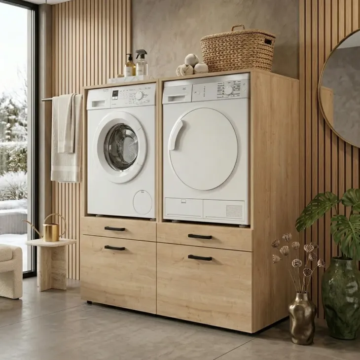 Mobile lavatrice e asciugatrice 134x144h cm con cassettoni rovere Water