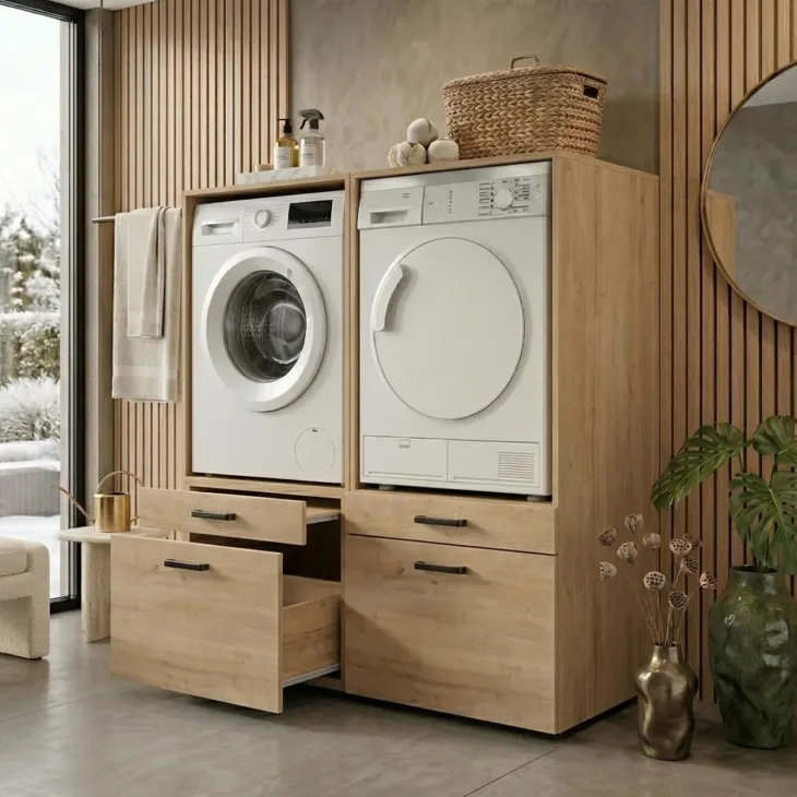 Mobile lavatrice e asciugatrice 134x144h cm con cassettoni rovere Water