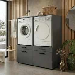 Mobile lavatrice e asciugatrice 134x144h cm con cassettoni antracite Water