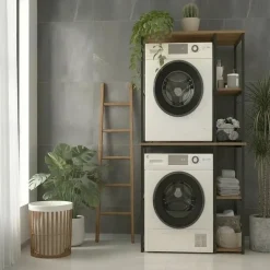 Mobile lavatrice e asciugatrice 90x188h cm 4 vani a vista industrial metallo rovere rustico Loft