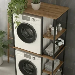 Mobile lavatrice e asciugatrice 90x188h cm 4 vani a vista industrial metallo rovere rustico Loft