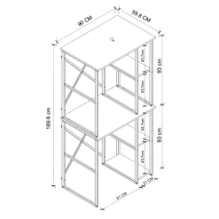 Mobile lavatrice e asciugatrice 90x188h cm 4 vani a vista industrial metallo rovere rustico Loft