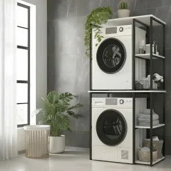 Mobile lavatrice e asciugatrice 90x188h cm 4 vani a vista industrial metallo bianco Loft