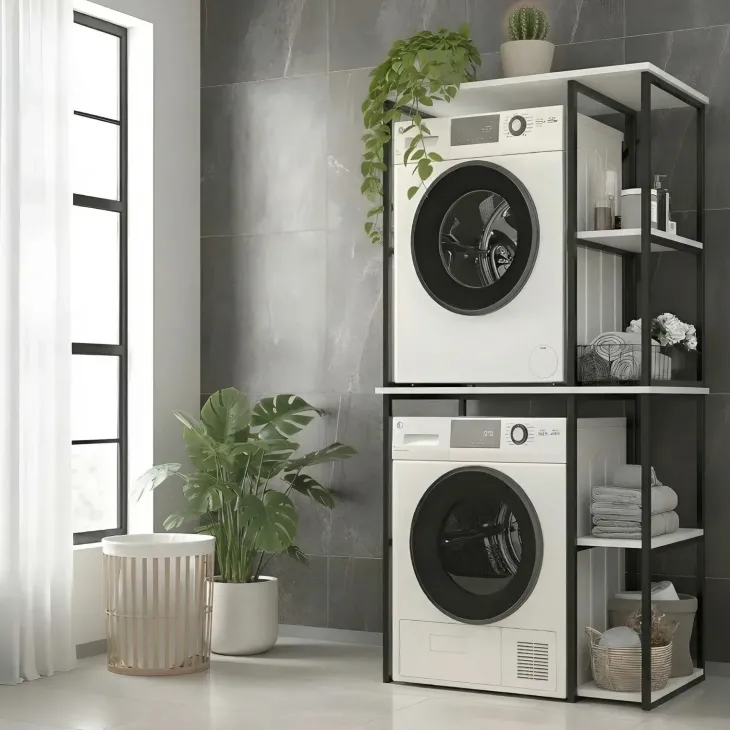 Mobile lavatrice e asciugatrice 90x188h cm 4 vani a vista industrial metallo bianco Loft