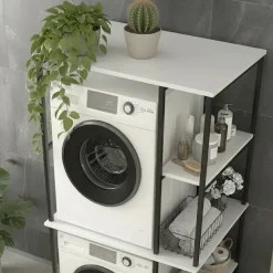 Mobile lavatrice e asciugatrice 90x188h cm 4 vani a vista industrial metallo bianco Loft