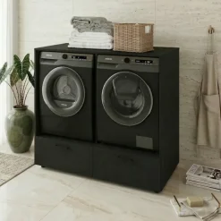 Mobile lavatrice e asciugatrice 132x117h cm con cassettone nero Wave