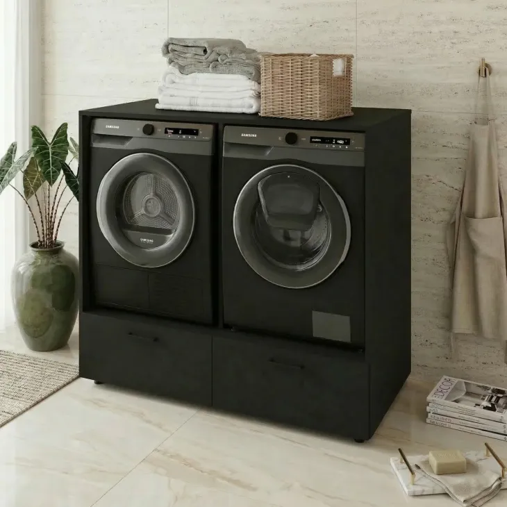 Mobile lavatrice e asciugatrice 132x117h cm con cassettone nero Wave