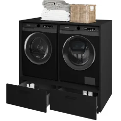 Mobile lavatrice e asciugatrice 132x117h cm con cassettone nero Wave