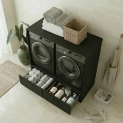 Mobile lavatrice e asciugatrice 132x117h cm con cassettone nero Wave