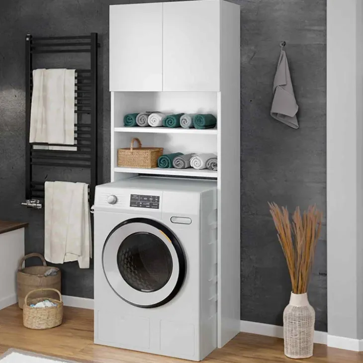 Mobile lavatrice 65x191h cm 2 ante con ripiani bianco Maldive