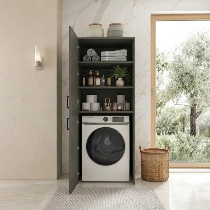 Mobile lavatrice 70x180h cm 2 ante 3 ripiani antracite Wash