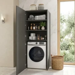 Mobile lavatrice 70x180h cm 2 ante 3 ripiani antracite Wash
