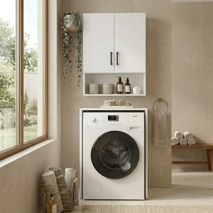 Mobile lavatrice 65x195h cm 2 ante 3 ripiani bianco Oblò