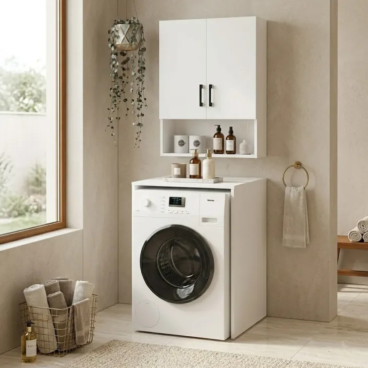 Mobile lavatrice 65x195h cm 2 ante 3 ripiani bianco Oblò