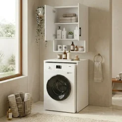 Mobile lavatrice 65x195h cm 2 ante 3 ripiani bianco Oblò