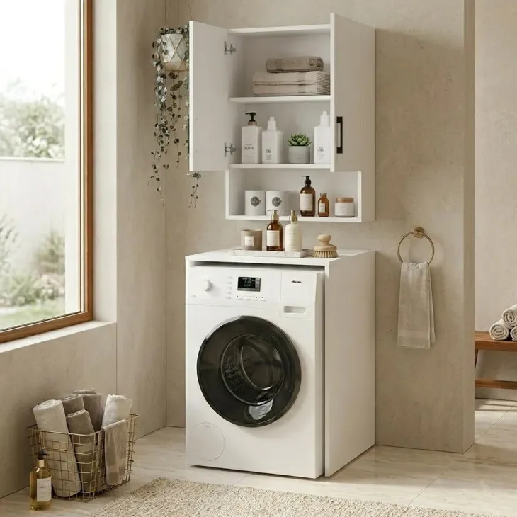 Mobile lavatrice 65x195h cm 2 ante 3 ripiani bianco Oblò
