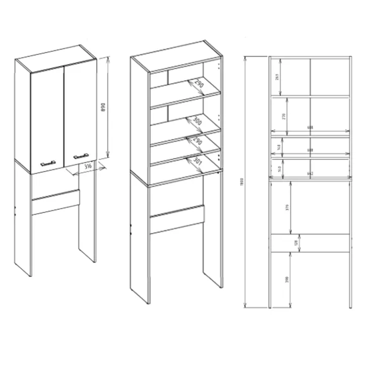 Mobile lavatrice 96x180h cm armadio 4 ante e vano a giorno bianco Motty