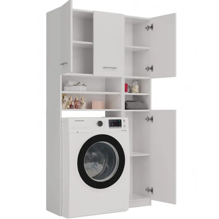 Mobile lavatrice 96x180h cm armadio 4 ante e doppio vano a giorno bianco Motty