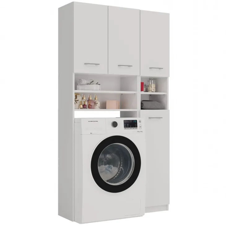 Mobile lavatrice 96x180h cm armadio 4 ante e doppio vano a giorno bianco Motty