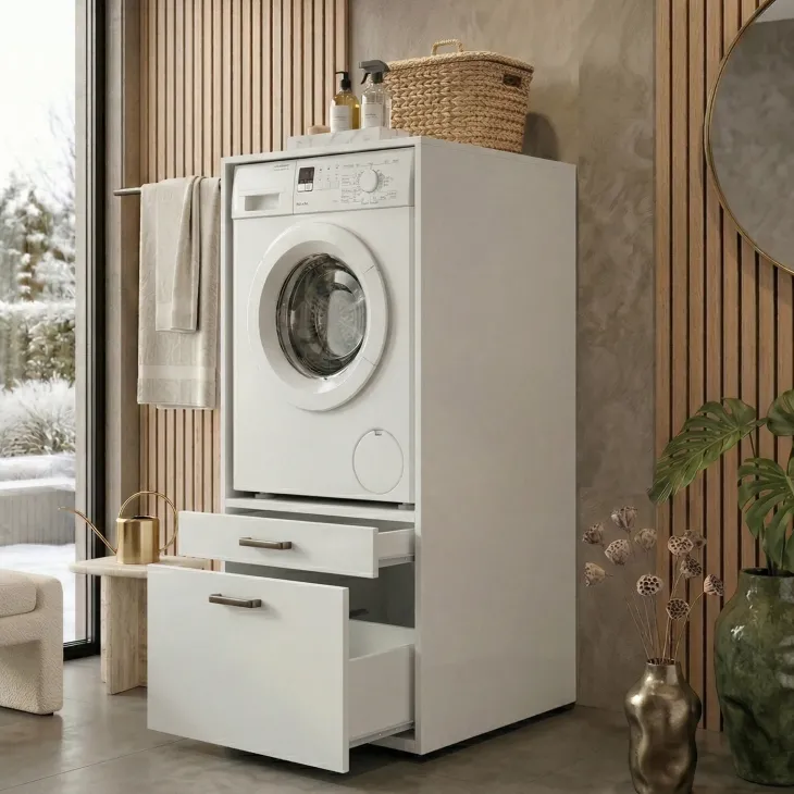 Mobile lavatrice 67x144h cm con cassettone bianco Water