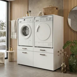 Mobile lavatrice 67x144h cm con cassettone bianco Water