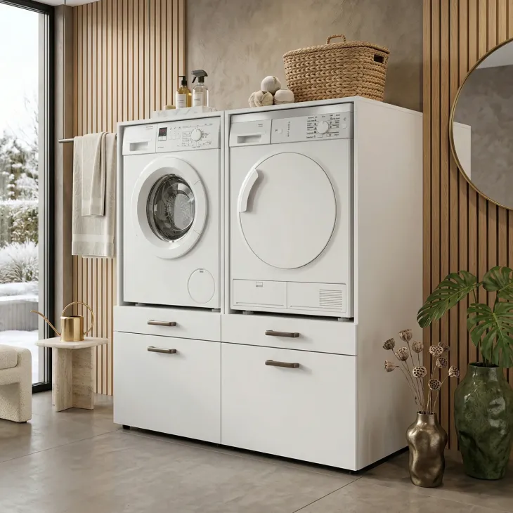 Mobile lavatrice 67x144h cm con cassettone bianco Water