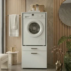 Mobile lavatrice 67x144h cm con cassettone bianco Water