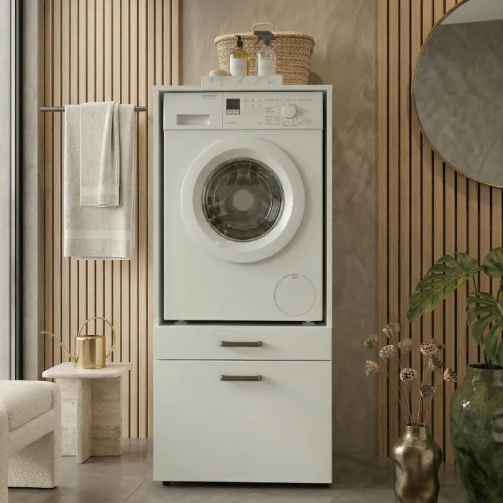 Mobile lavatrice 67x144h cm con cassettone bianco Water