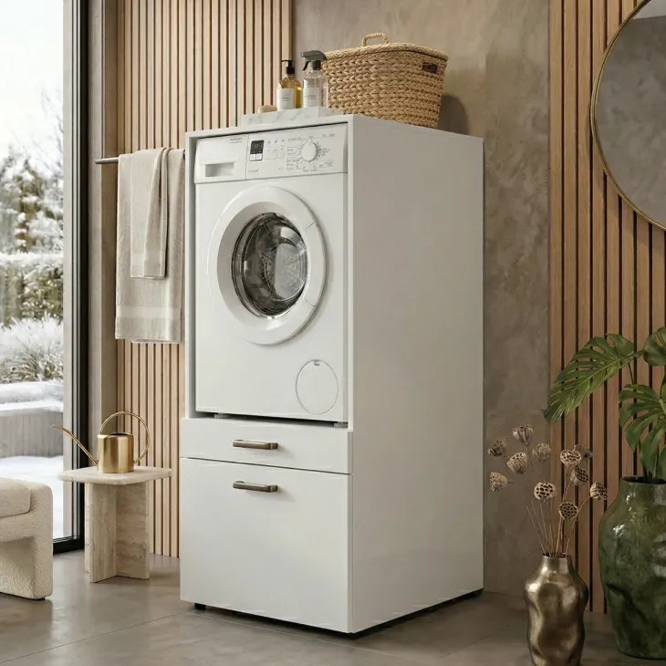 Mobile lavatrice 67x144h cm con cassettone bianco Water