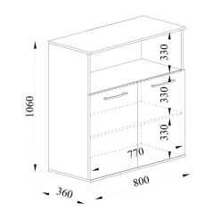 Mobile multiuso con ripiano ufficio 80x106h cm 2 ante rovere antracite lucido Time C