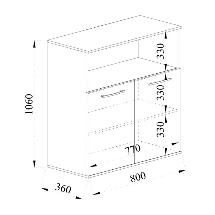 Mobile multiuso con ripiano ufficio 80x106h cm 2 ante rovere antracite lucido Time C
